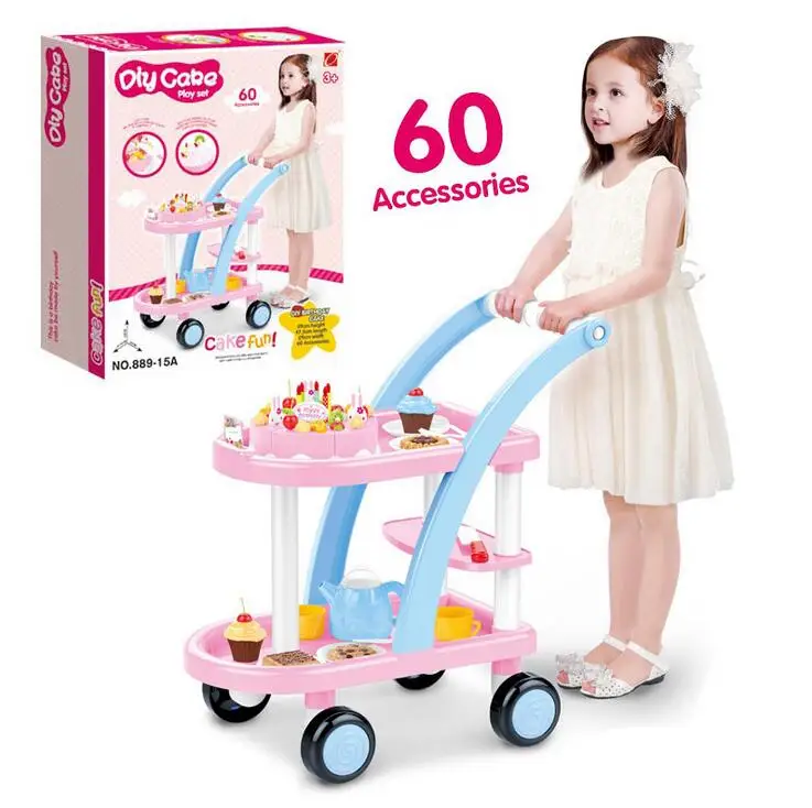 Тележка для тортов DIY кухонные игрушки розовый желтый ролевые игры день рождения