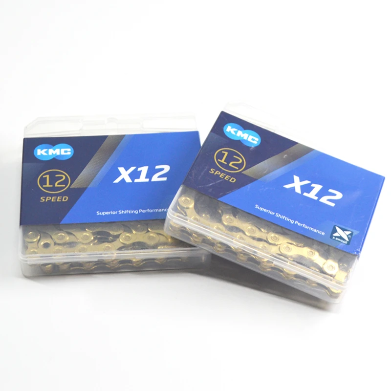 Цепь велосипедная KMC X12 116L 12 Скоростей золотая с оригинальной коробкой и