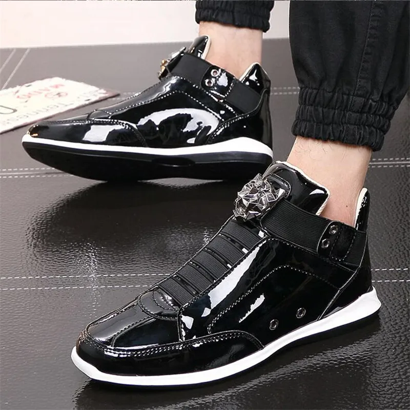 movechain Men's Casual Leather Shoes Men Patent Skate Fashion Mens Designer Trendy High-Top Flats | Обувь
