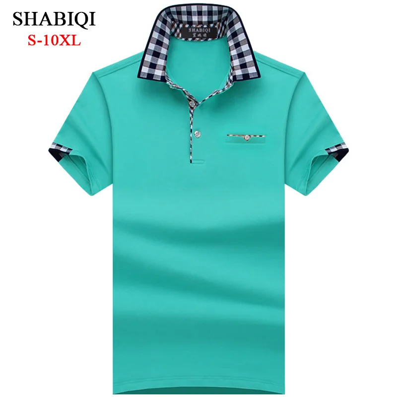 Peacock Blue SHABIQI Классическая брендовая мужская рубашка, Мужская рубашка поло, мужская рубашка поло с коротким рукавом, Повседневная рубашка поло размера плюс 6XL 7XL 8XL 9XL 10XL - Цвет: Peacock Blue