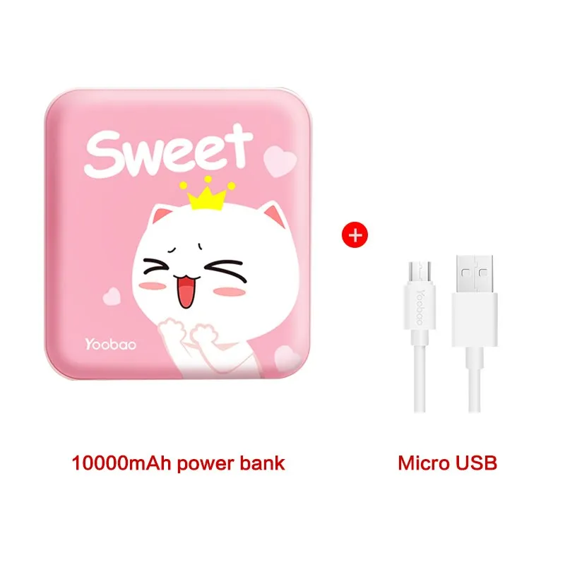 pink cat Yoobao Милый 10000 мАч Внешный Аккумулятор для телефонов Ультратонкий зарядное устройство для xiaomi mi внешний Батарея Зарядное устройство Мощность банка для iPhone 7 6 5 4 для Xiaomi Mi - Цвет: pink cat
