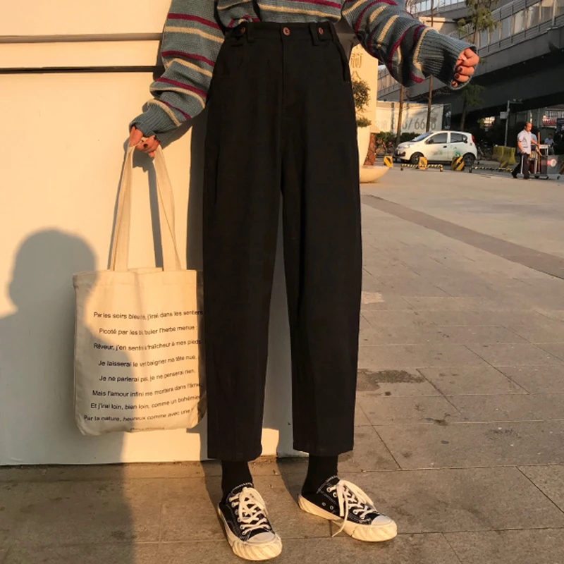 Женские весенние модные брендовые джинсы Ulzzang Harajuku BF с высокой талией длиной до щиколотки, женские повседневные свободные черные джинсы