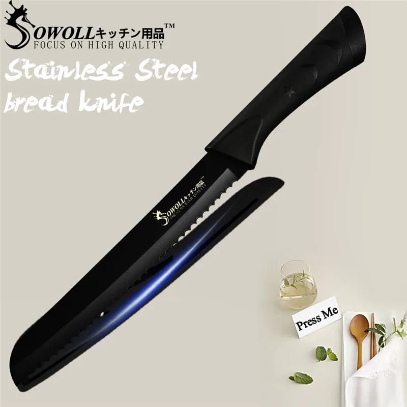 D.8 inch Bread Knife Sowoll Превосходное качество 7Cr17 набор кухонных ножей из нержавеющей стали ножницы Держатель ножей японские кухонные ножи инструменты 8 шт. набор - Цвет: D.8 inch Bread Knife