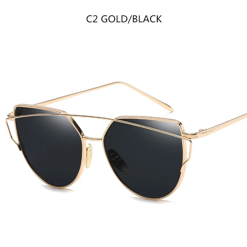 Gold Black Новая мода кошачий глаз солнцезащитные очки для женщин Роскошные брендовые дизайнерские зеркальные линзы Винтажные Солнцезащитные очки розовое золото металл UV400 oculos - Цвет линз: Gold Black