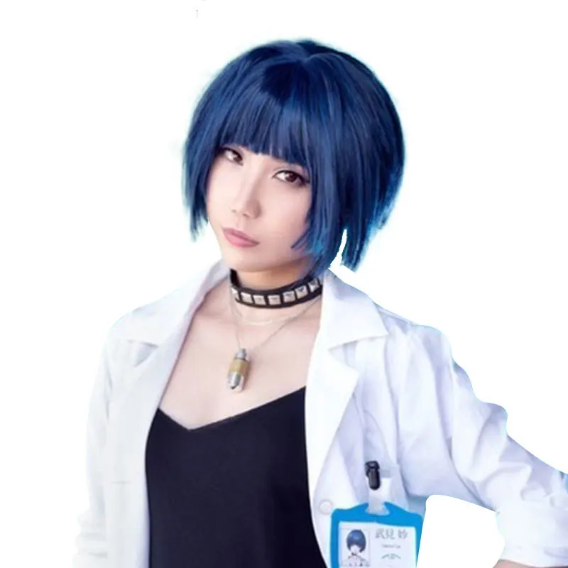 HSIU высокое качество Аниме игры persona5 Tae Takemi Косплей парик короткий синий черный