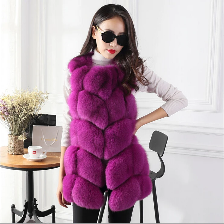 100/100 Real Luxury Fox Fur Vest Natural Fur Coat Medium-long O-neck Winter Jacket Women SH-26 enlarge