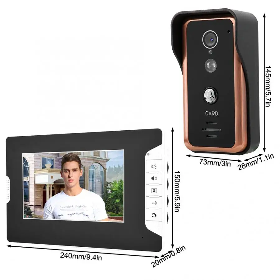 100-240V 7inch WiFi Wired Video Doorbell 1 Visual Intercom Camera Monitors waterproof smart door bell motion sensor bell