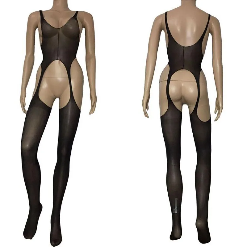 

Sexy Crotchless Garter Belt Sheer Mesh Bodystockings Open Butt Lingerie Pantyhose Bodysuit