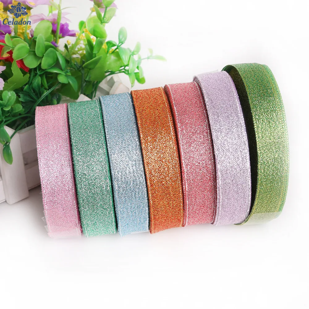 Ленты из органзы с металлическим блеском разноцветные 25 ярдов 20 мм ширина