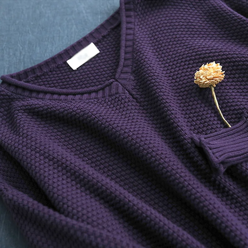 Женский вязаный свитер Johnature Повседневный с длинным рукавом и V-образным вырезом