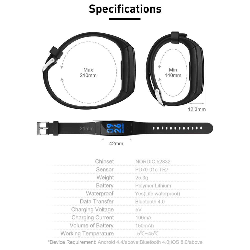 Отель Riversong волна BP Pro Smart часы 0 96 ''OLED Bluetooth 4 браслет здоровья Браслет