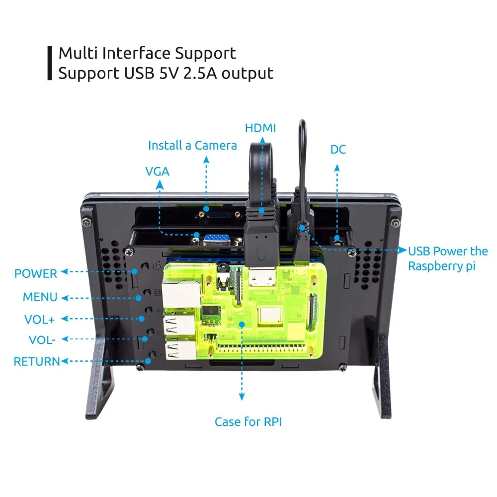 ЖК дисплей SunFounder Raspberry Pi 7 дюймов 1024*600 HD встроенный динамик для 3 Model B + модели 2 B|screen