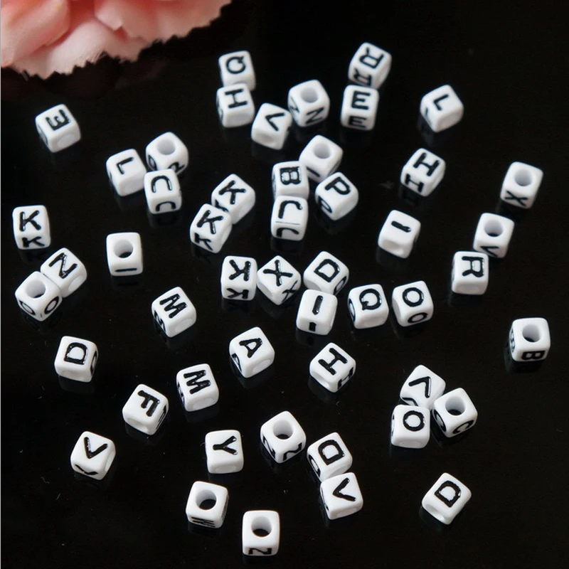 Factory Direct Sell 500PCS/lot Mixed A-Z 10*10MM White with Black Printing Plastic Acrylic Square Cube Alphabet Letter Beads DIY | Украшения