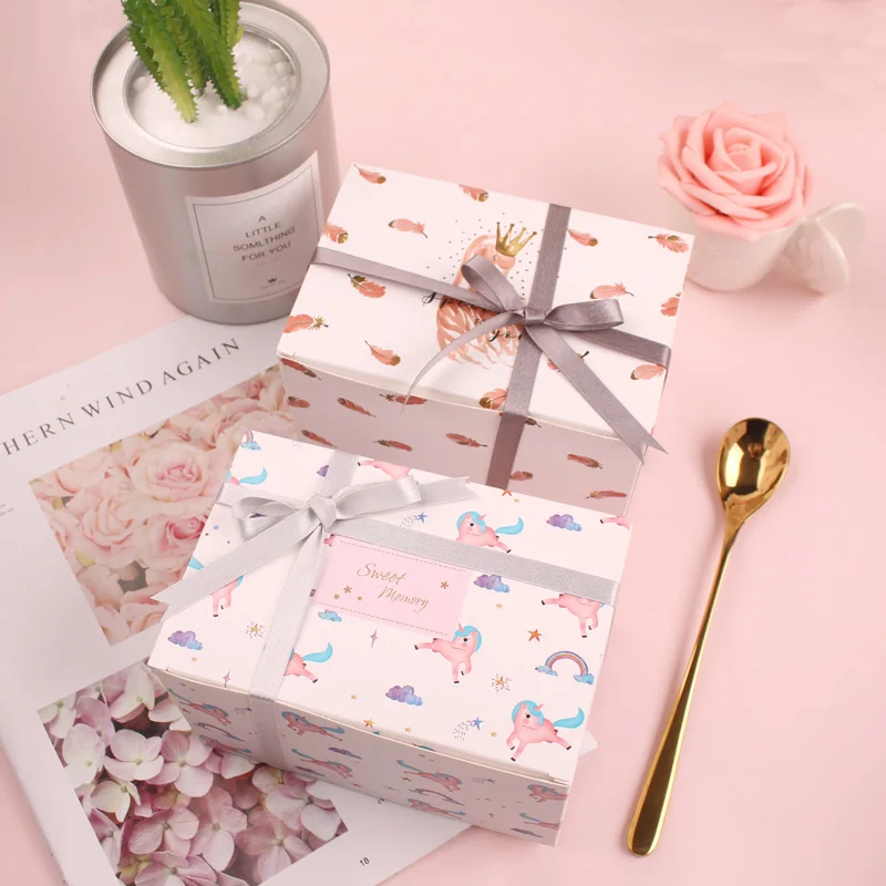 

Unicorn Swan Lake design 10pcs 15*10*9 cm Paper Box Candy Cookie jar candle wedding Party Christmas DIY gift Packaging