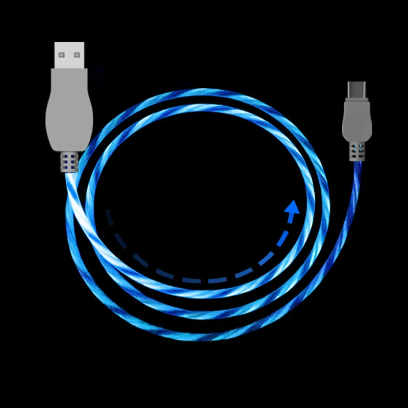 Blue Usb-кабель type-C, светодиодный, светящийся, зарядный кабель для передачи данных, синхронизировать мобильный телефон, кабели для iPhone 6, Android, samsung S9, usb-кабель для зарядки - Тип штекера: Blue