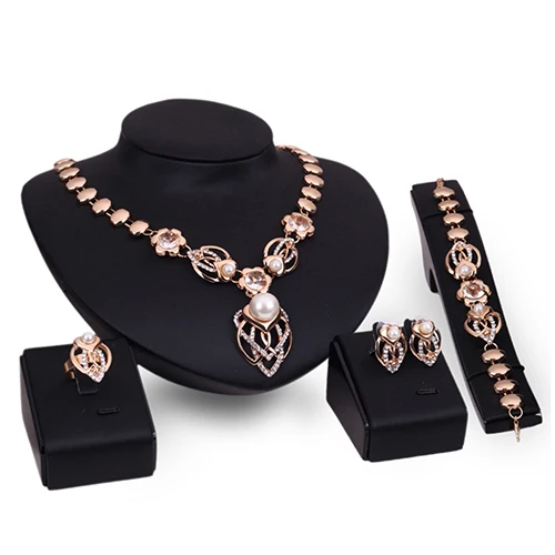 

Fashion Crystal Faux Pearl Ring Earrings Bracelet Collar Necklace Jewelry Set Elegant Jewelry Set Women Valentine Gifts Wedding