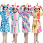 Кигуруми детский, единорог, купальные халаты с капюшоном, Радужный банный халат, пижама с изображением животного, для мальчиков и девочек, пижама, детская фланелевая одежда для сна
