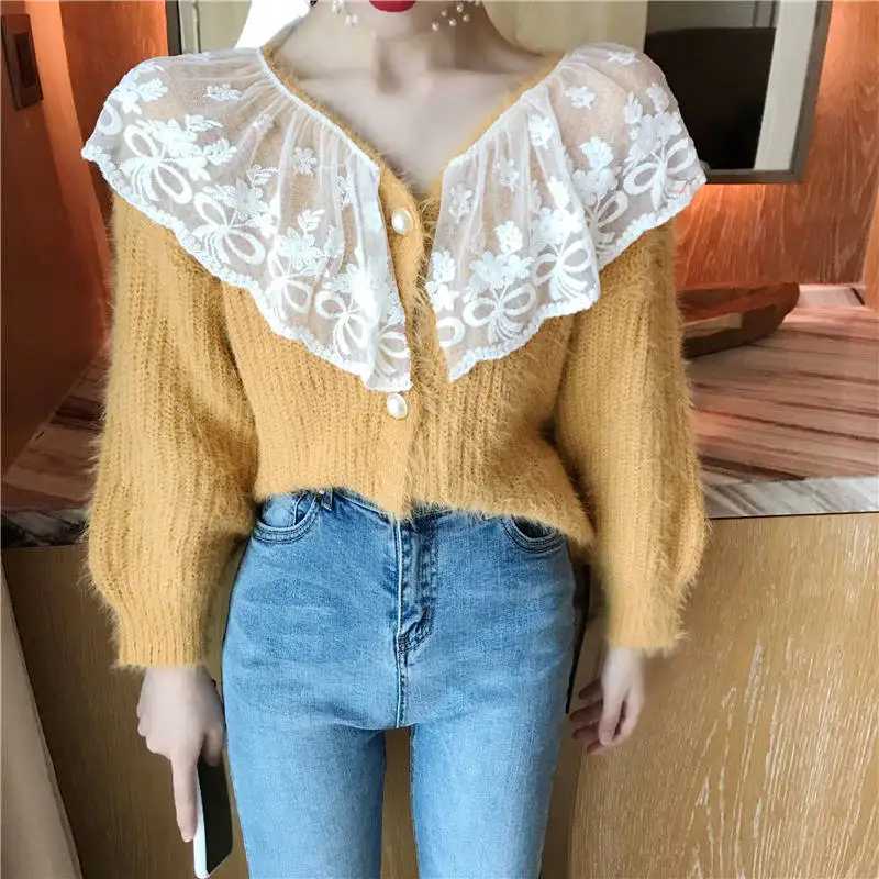 HziriP 2018 Autumn Women Comfortable Sweetest Knitted Female Simple Lace Sweaters Cardigans Sexy All-Match Single Breasted Fresh |