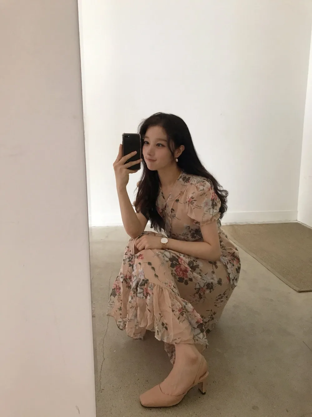 Платье для беременных с треугольным вырезом и цветочным принтом длинное пляжное