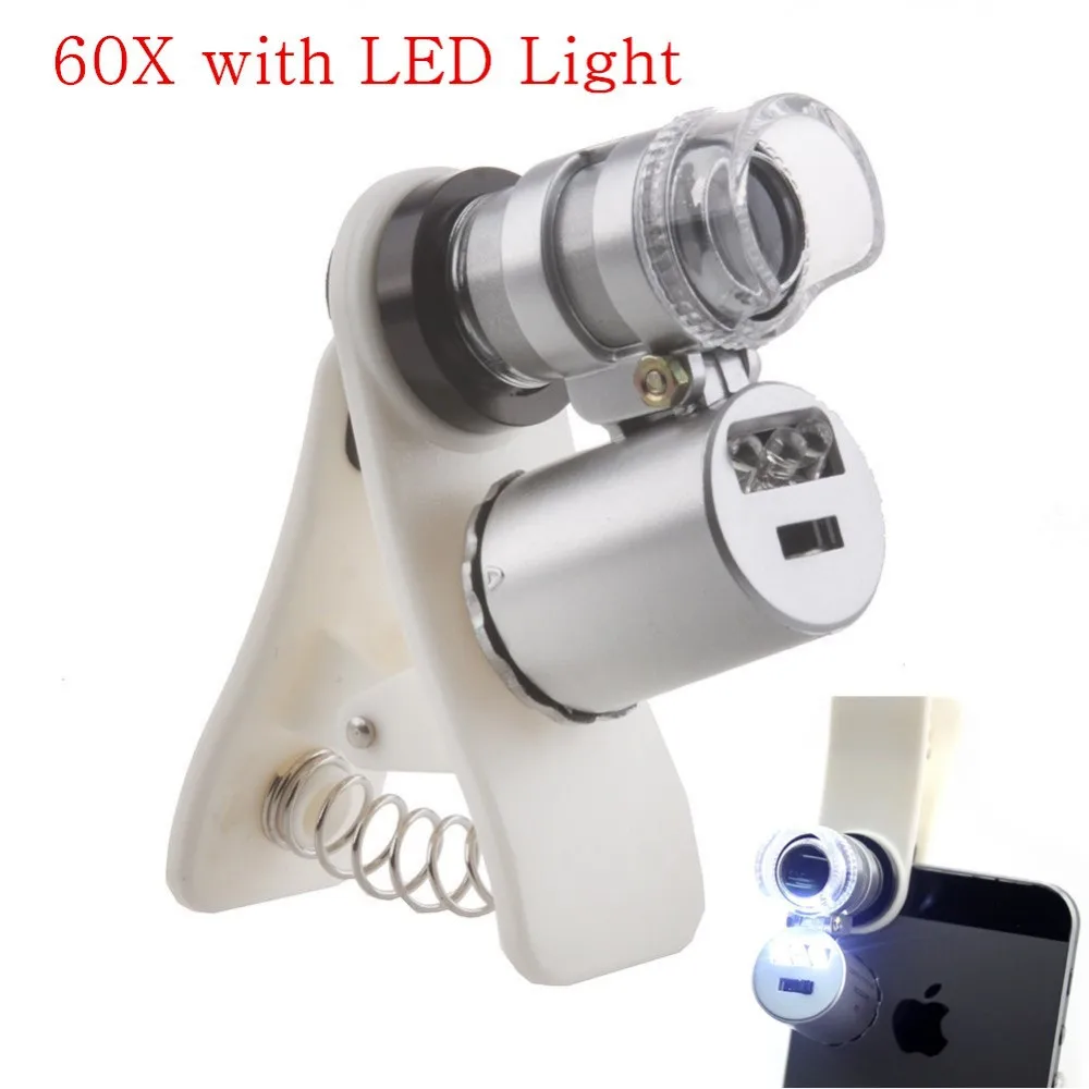 Мини 60X оптические линзы Стекло 3leds клип Широкий формат Lentes увеличительная линза