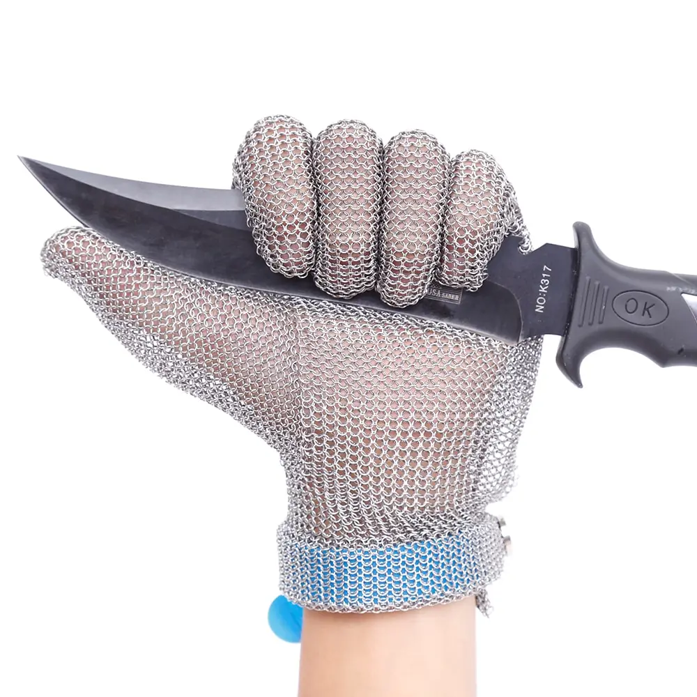 

Plastic Belt Stainless Steel Mesh Glove Cut Resistant Chain Mail Protective Anti-Cutting Glove for Kitchen Butcher Safe Working