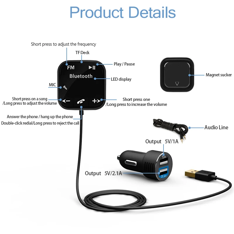 A2DP Магнитного Автомобильный Комплект Беспроводной Bluetooth Fm передатчик Mp3 плеер 3.5