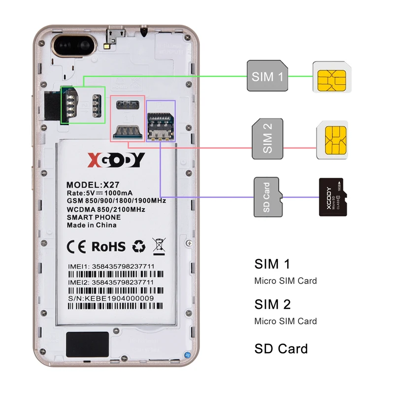 XGODY X27 3g смартфон разблокировка лица Android 9 0 5 дюймов мобильный телефон 1 ГБ 16 MTK6580