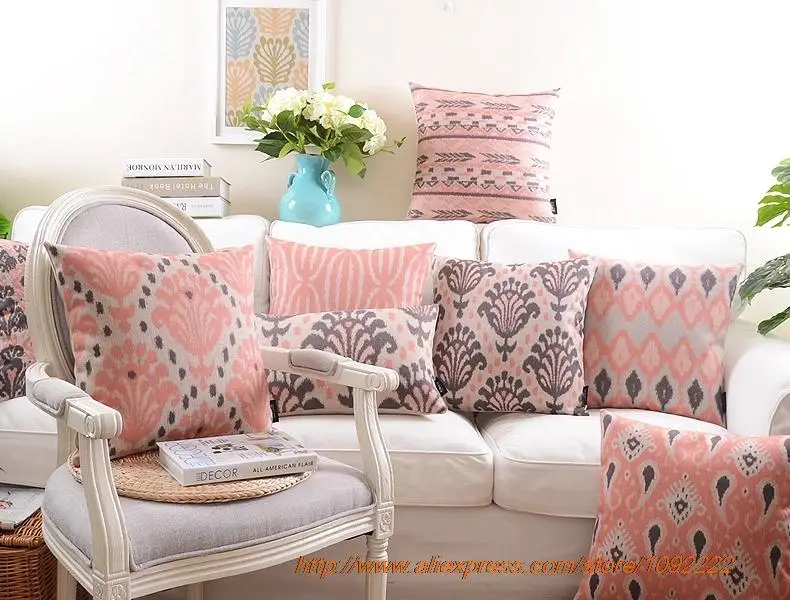 Nordic Decorative Pillows Pink Geometric Cushion Cover Home Decor Boho Throw Linen Pillowcase for Sofa Couch | Дом и сад