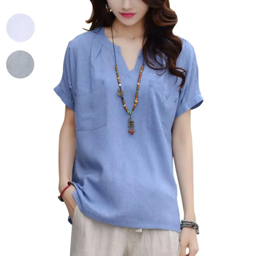 Простая модная летняя женская блузка однотонный хлопковый топ с коротким