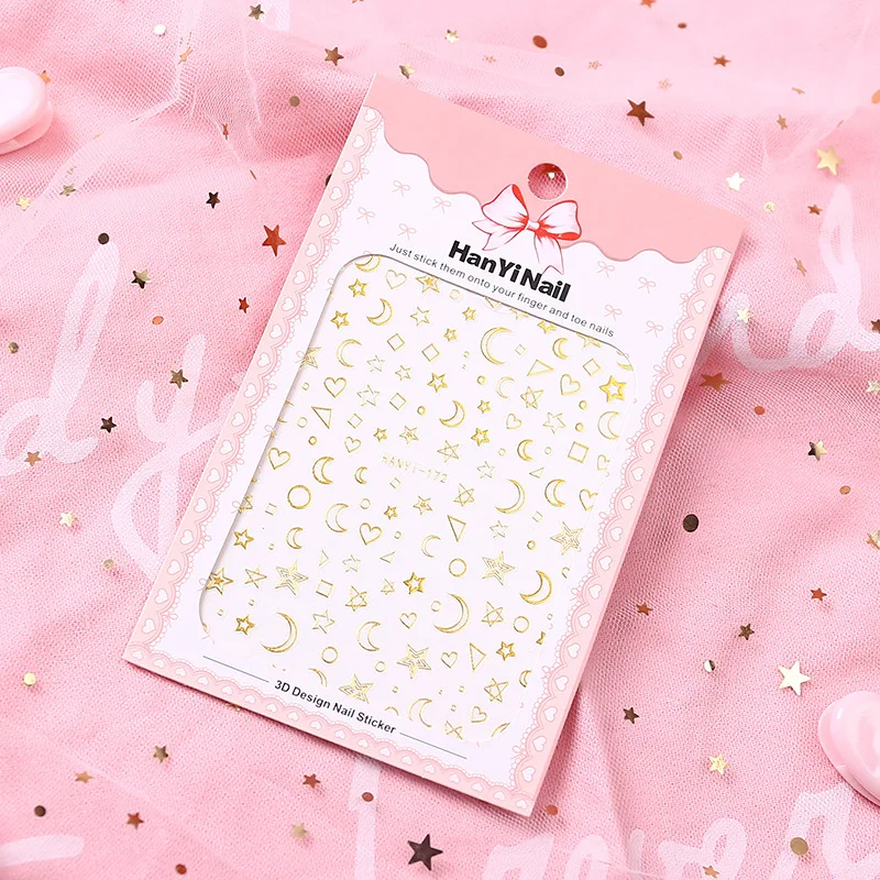 Милые золотые наклейки для ногтей в форме сердца Луны звезды s пуля журнал милые