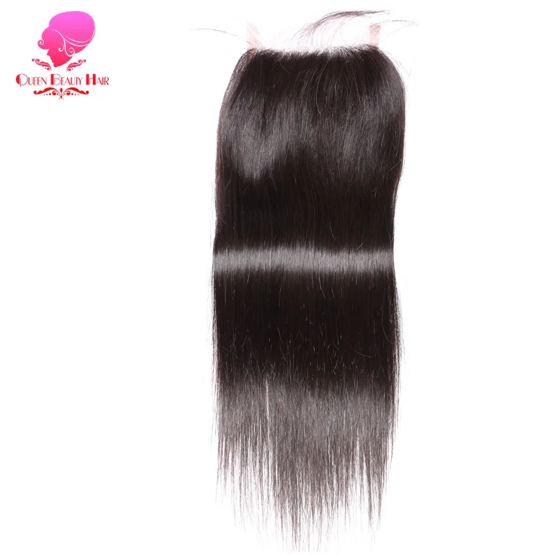 QUEEN BEAUTY волосы бразильские прямые закрытие 4x4 Remy человеческие свободная Часть
