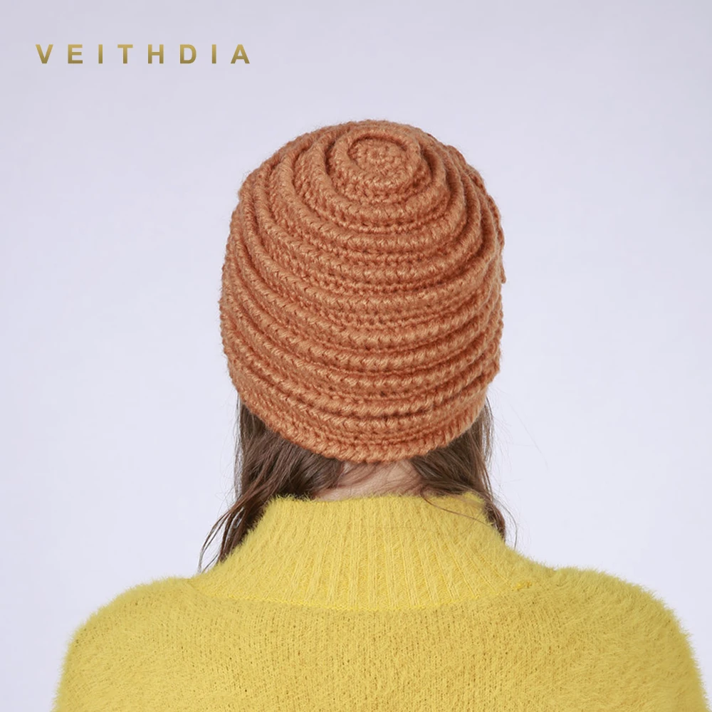 VEITHDIA 2019 ручная работа Осень зима вязаная шапка с цветком женские шапки Теплые