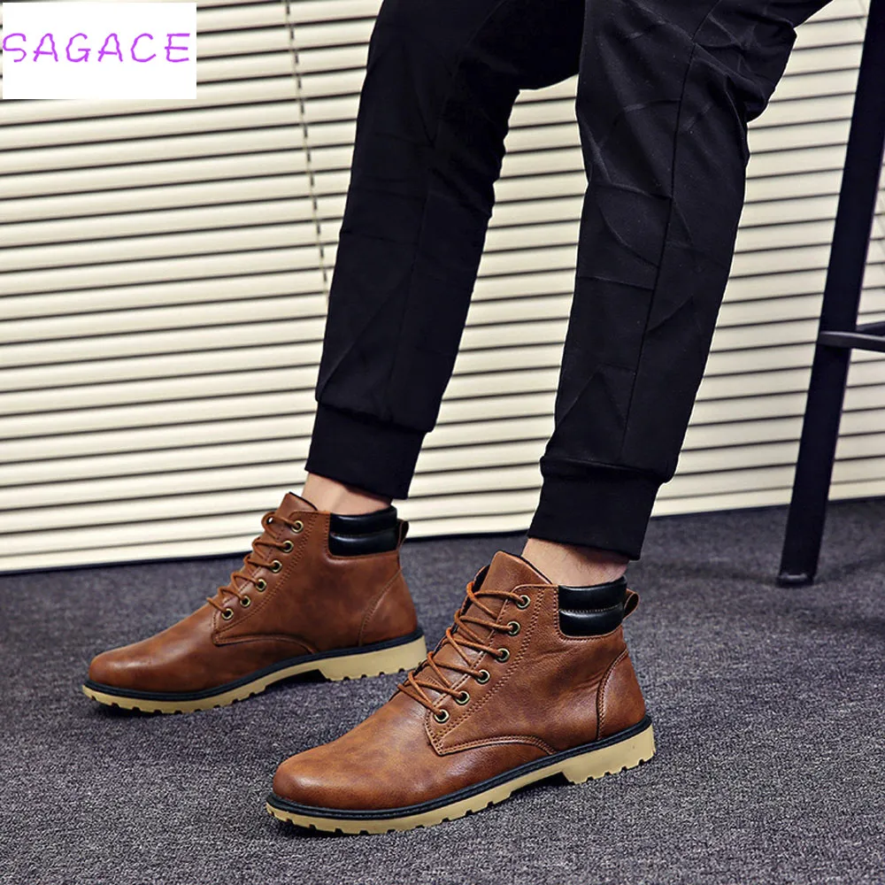 Мужские ботинки на плоской подошве SAGACE черные повседневные с низким берцем