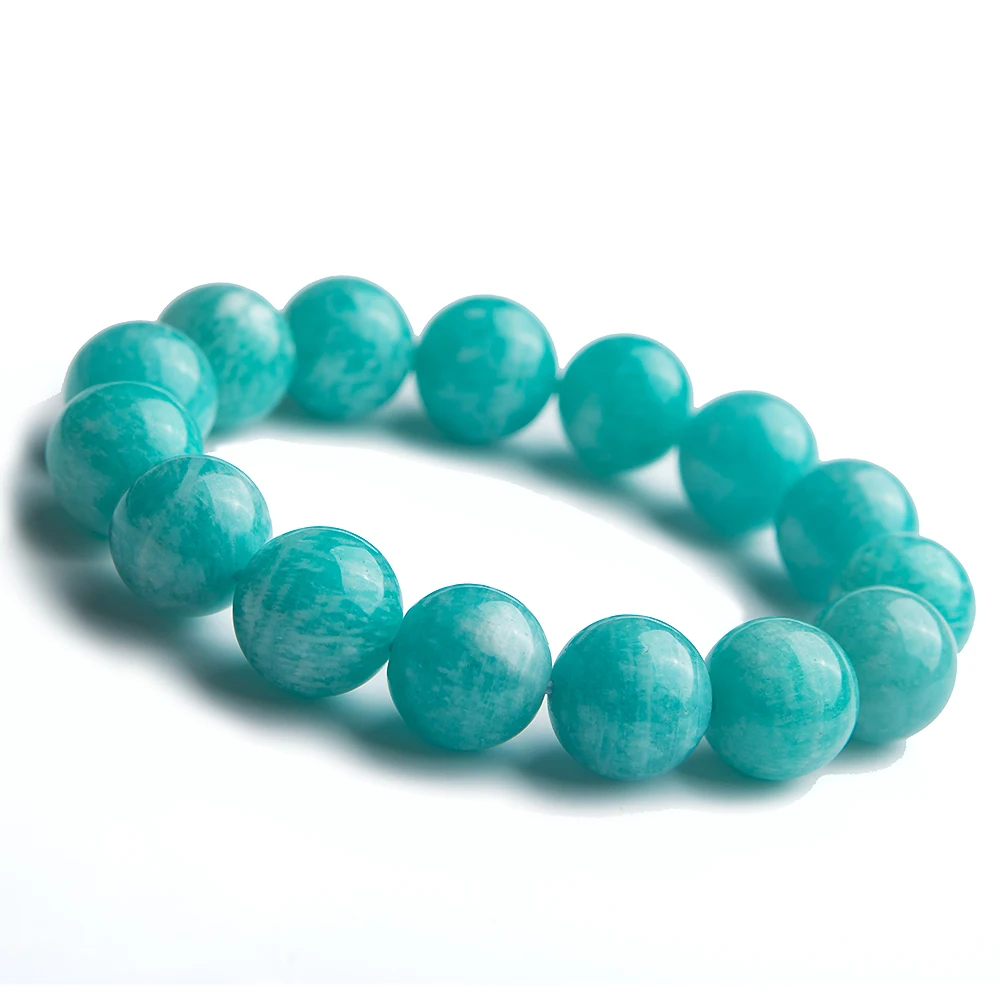 

14mm Natural Mozambique Green Amazonite Gemstone Women Men Stretch Healing Round Beads BraceletFashion Best Jewelry AAAA