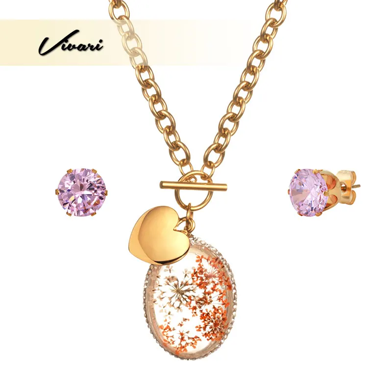 Комплект женских ювелирных изделий из нержавеющей стали с подвеской в виде сухих