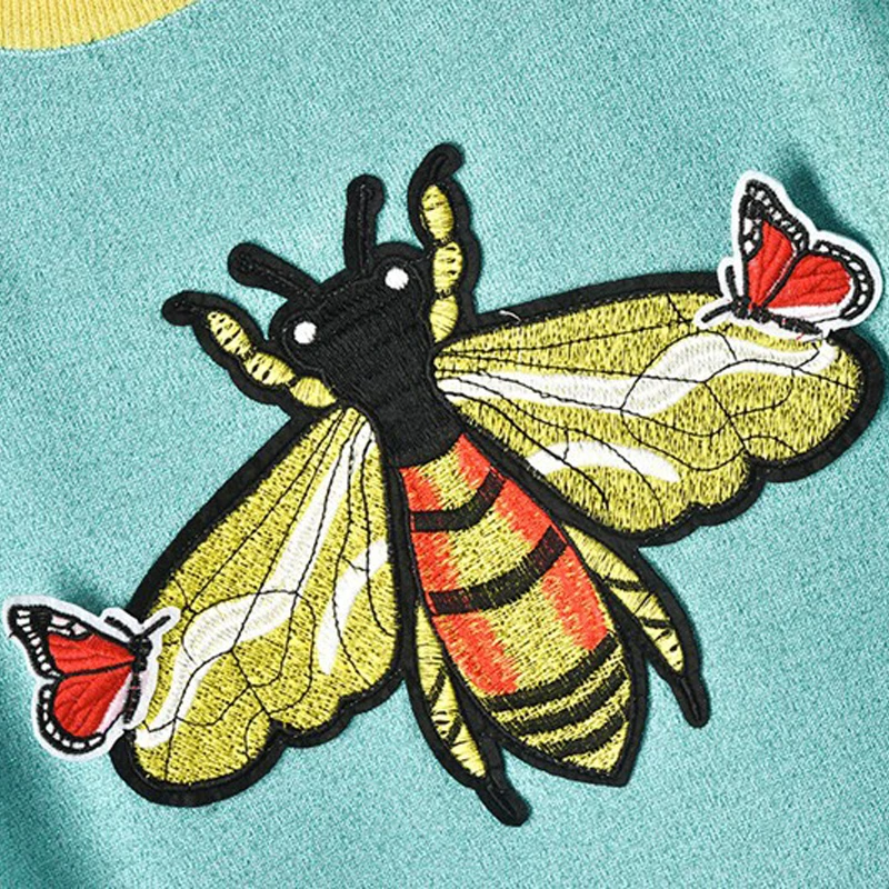 Новинка 2019 летняя Блестящая футболка с вышитой бабочкой и Пчелой милый женский