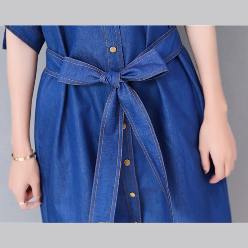 Новинка 2019 женские весенние джинсовые платья больших размеров синее платье с