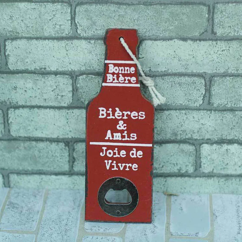Red Bieres Многофункциональная открывалка для бутылок креативная форма бутылки вина Ретро деревянная открывалка для бутылок пива настенная подвесная домашняя Dcoration Abridor De - Цвет: Red Bieres