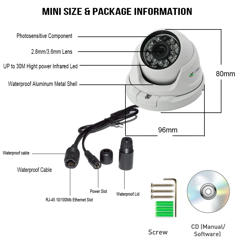 KingCam 4MP Безопасная аудио IP-камера с металлическим корпусом, защищенная от вандализма, с поддержкой 48V POE, широким углом обзора и возможностью записи видео в формате 1080P ONVIF, система видеонаблюдения CCTV с микрофоном.