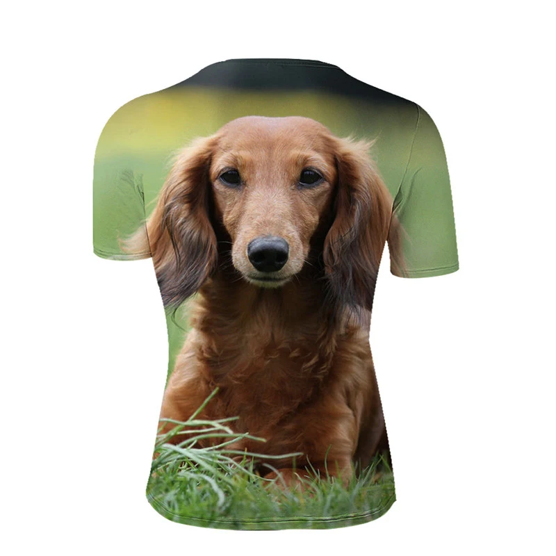

INSTANTARTS Long-haired Dachshund Pattern Male Tops Tee Shirt Casual O-neck Tshirt Polyester Short Sleeve T Shirt Fit Clothing