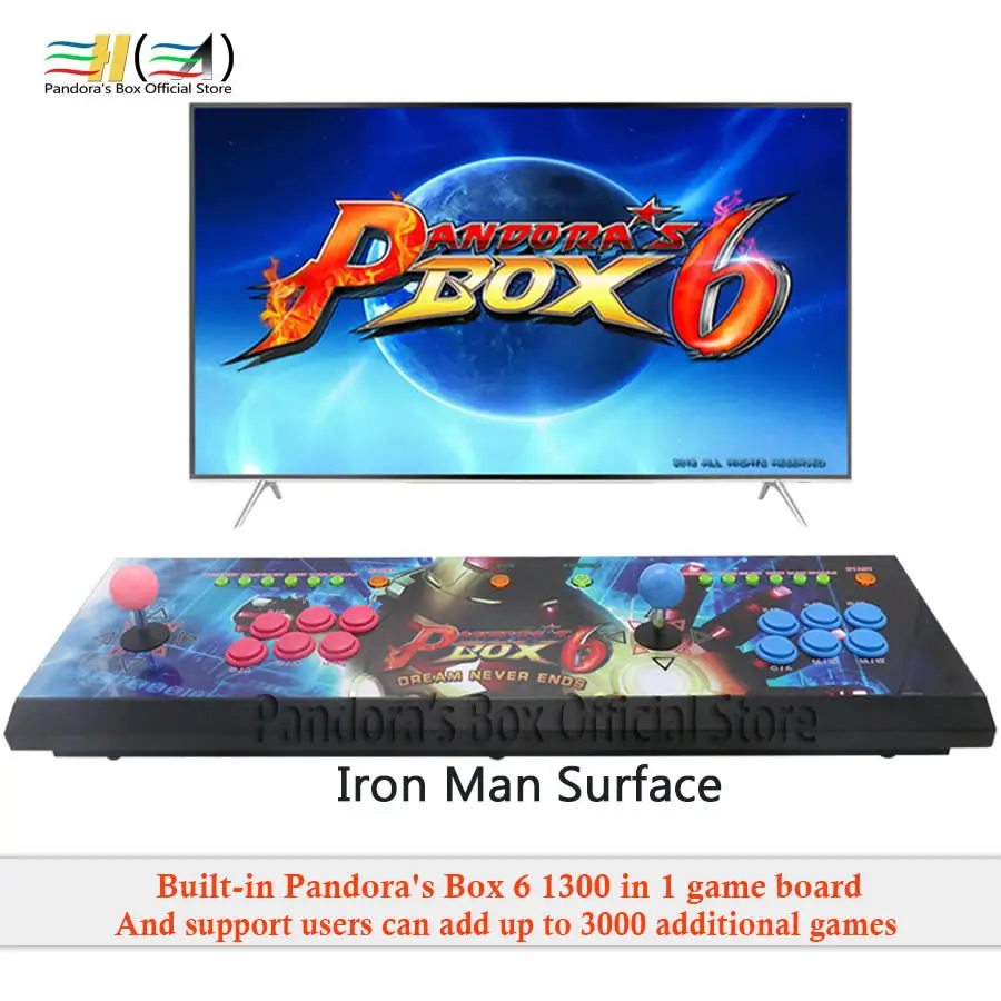 Pandora's box 6 1300 в 1 аркадная игровая консоль usb джойстик кнопки 2 игрока управляющая машина может добавить 3000 игр fba mame ps1 3d