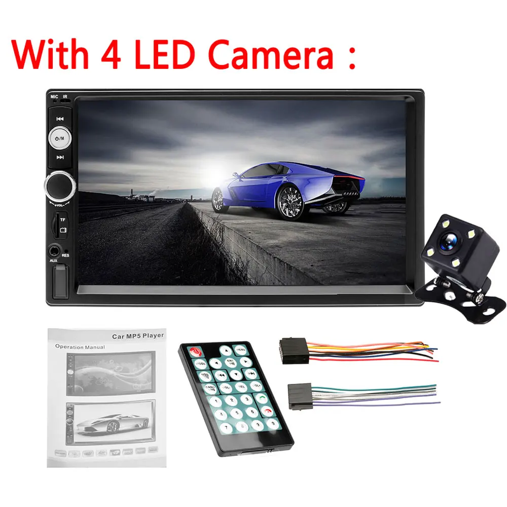 With 4 LED Camera AMPrime Авторадио 2din Автомагнитола 7010B мультимедийный MP5 плеер " HD сенсорный экран Bluetooth автомобильный аудио стерео USB FM радио рекордер - Цвет: With 4 LED Camera