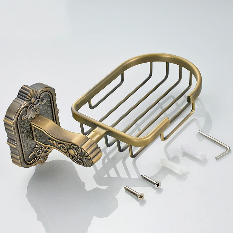 

Soap Dishes Wall Mounted Solid Brass Antique Soap Dish Square Brass Decorative Carved Holder Soap Box Bathroom Accessories 3306