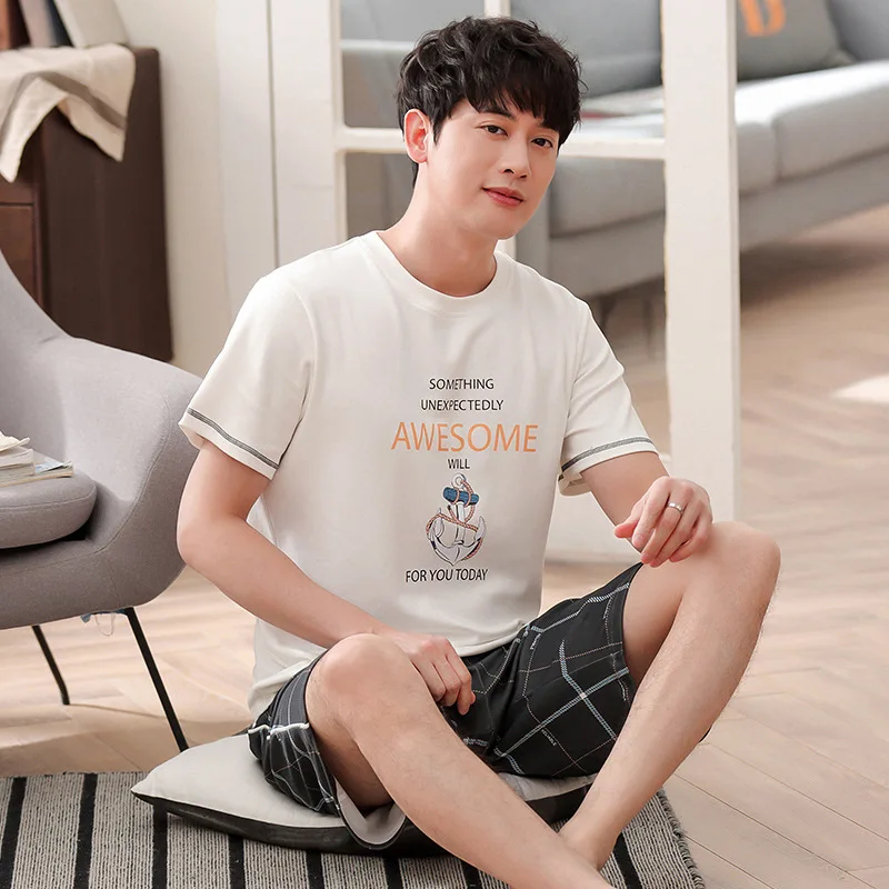 

Men summer cotton new pajamas Korean simple natura short sleeve shorts thin casual men pajama sets mens pajama set men pajamas
