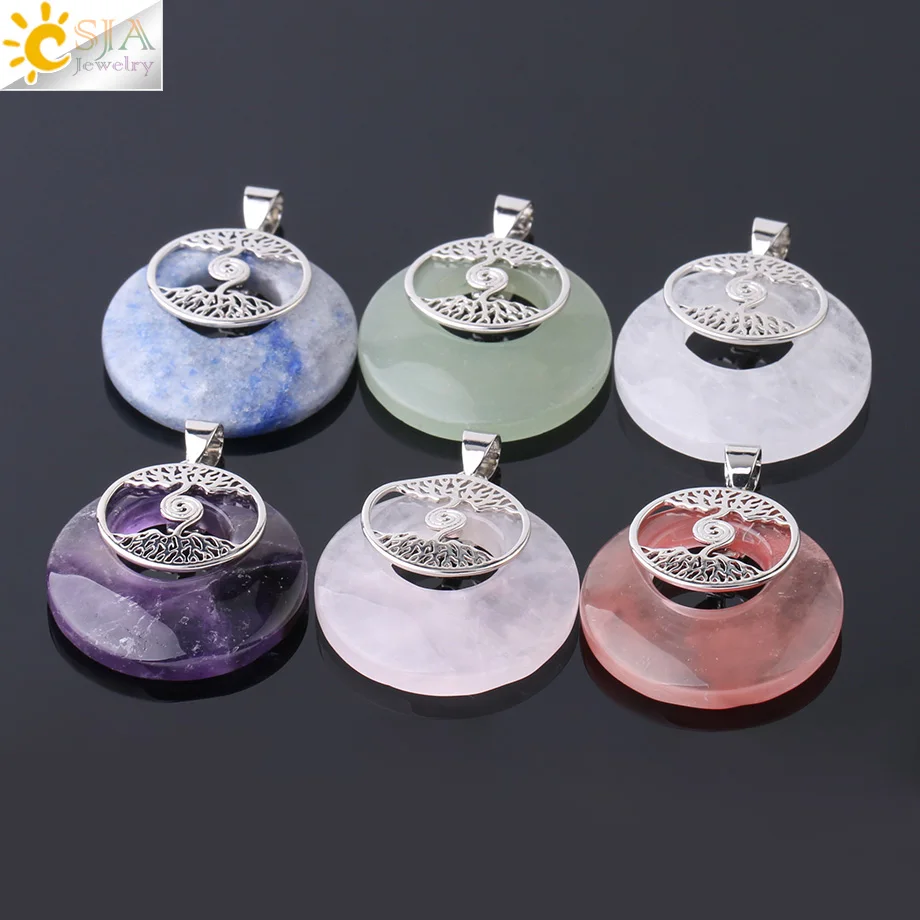 Кулон CSJA с круглым натуральным камнем для ожерелья Ювелирное Украшение