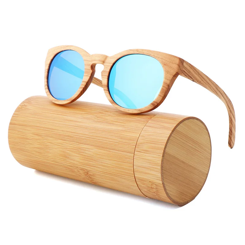 Ice Blue Bamboo box Коричневые солнцезащитные очки из чистого дерева зебры, поляризованные солнцезащитные очки, женские солнцезащитные очки из бамбука, UV400, ретро солнцезащитные очки, oculos de sol feminino - Цвет линз: Ice Blue Bamboo box