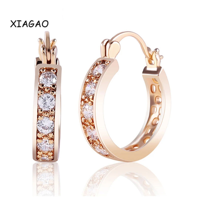 Женские серьги кольца XIAGAO элегантные золотого цвета с фианитами ААА|hoop earrings for