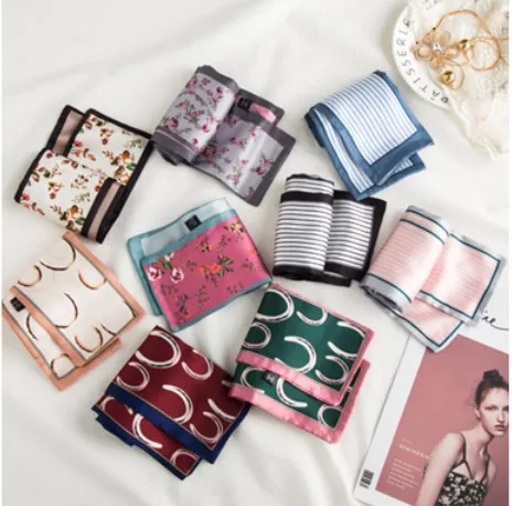 

2019 new women zebra printed bag decoration long hair neck tie headband small narrow satin silk ribbon neckerchief skinny scarf