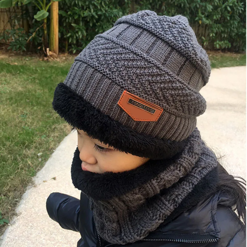 style 1 dark gray 2 шт./компл. зима теплая шапка для младенца вязаный шарф для маленьких мальчиков девочка шляпа Кепки зимняя куртка для девочек и мальчиков Шапки Детская Шапочка Капот enfant - Цвет: style 1 dark gray