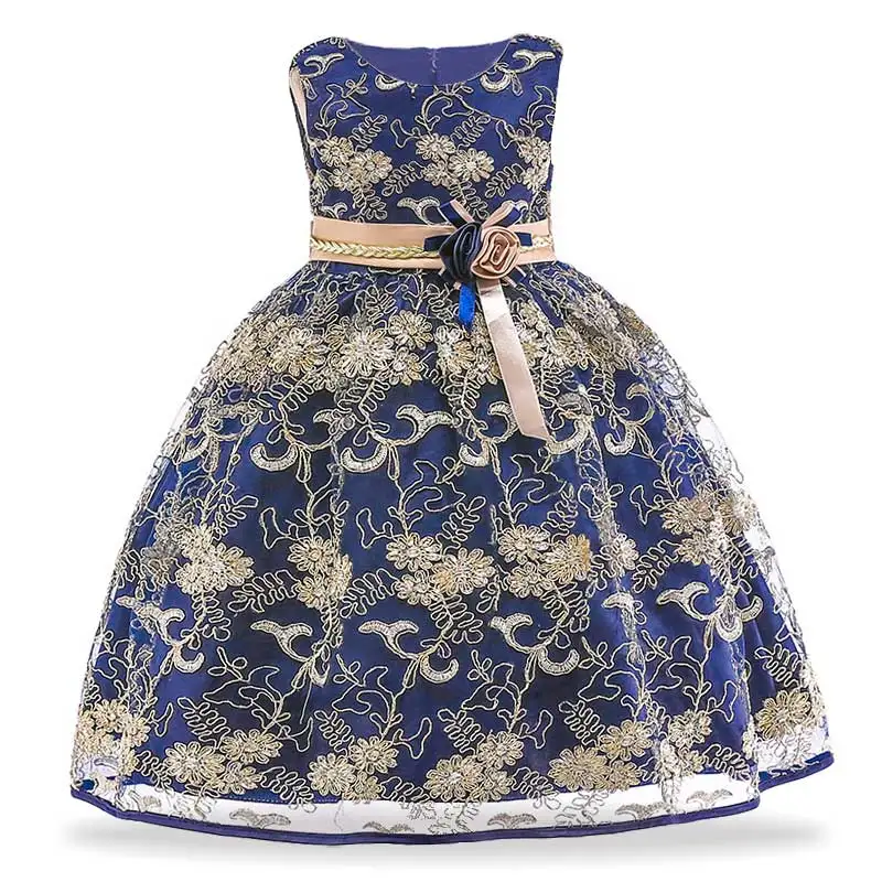 Navy blue Детские платья для девочек на День рождения; элегантное платье принцессы; коллекция года; летнее свадебное платье для девочек; Детский костюм; праздничное платье для маленьких девочек - Цвет: Navy blue